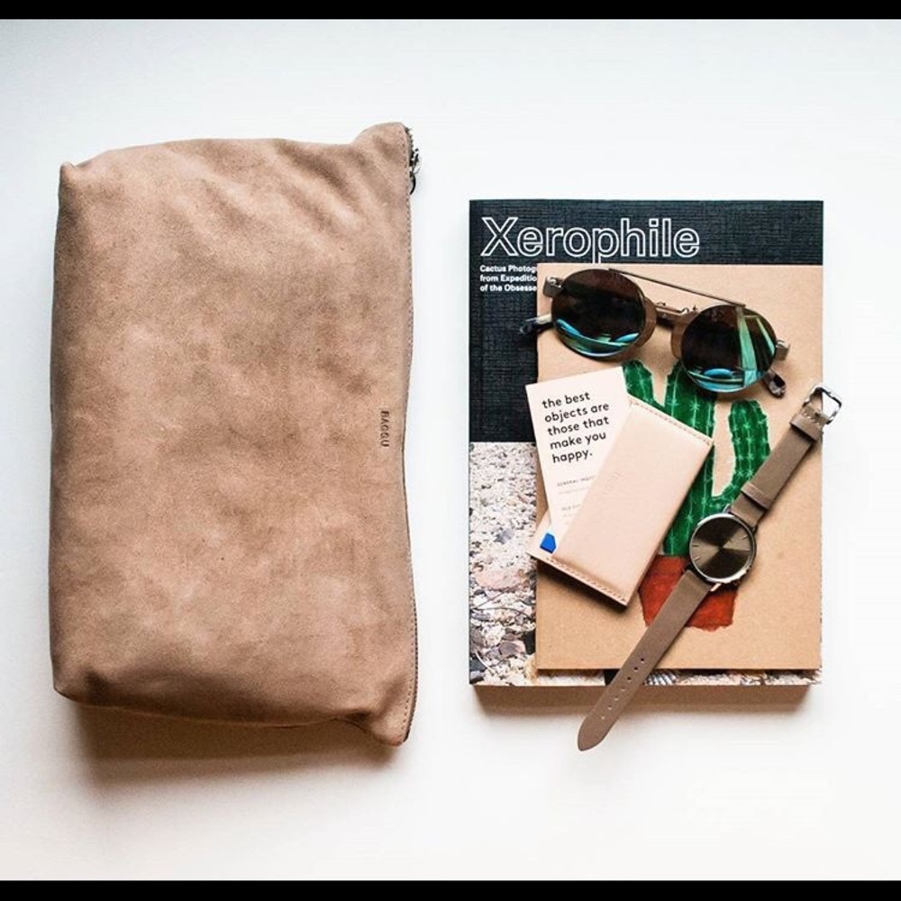 Baggu suede leather clutch pouch